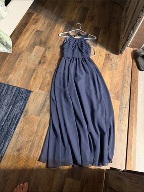 Azazie Navy Halter Chiffon Maxi Dress size J10